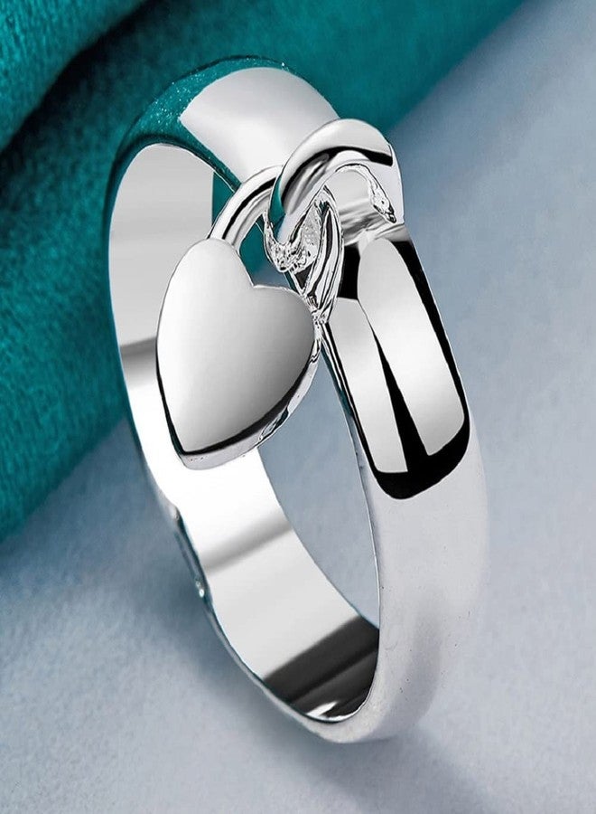 LRGKMCWTOB Sterling Silver Dangle Heart Open Statement Rings Dangle Heart Charms Sterling Silver Band Ring Tassel Band Dangling Charm Engagement Promise Ring Adorable Heart Love Ring Size 8 - Image 2